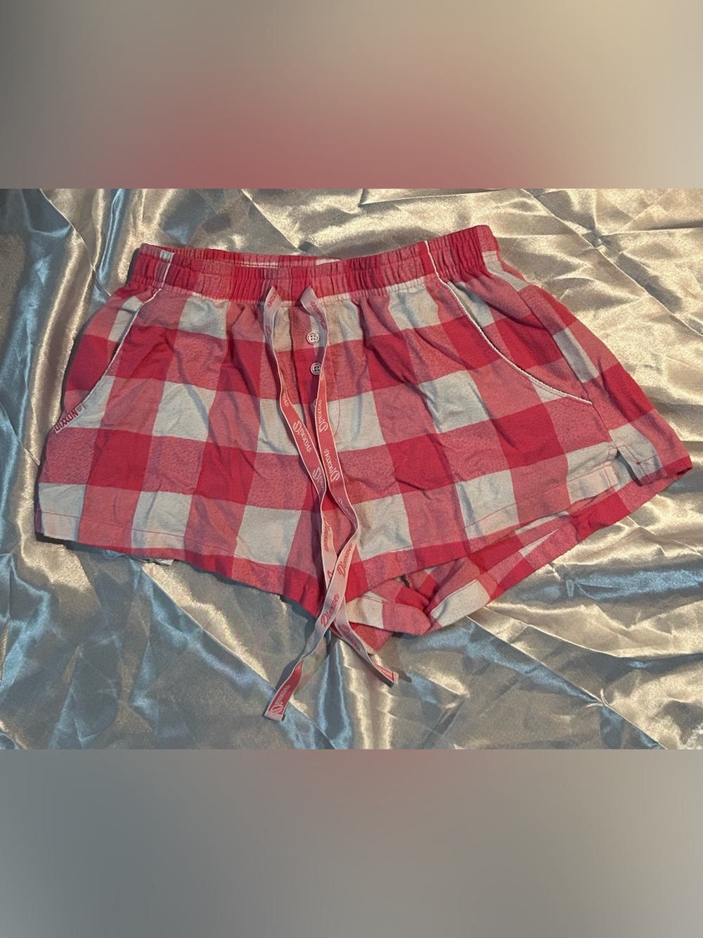DIXXON Pink and White Plaid Flat Front Lounge Shorts with Drawstring